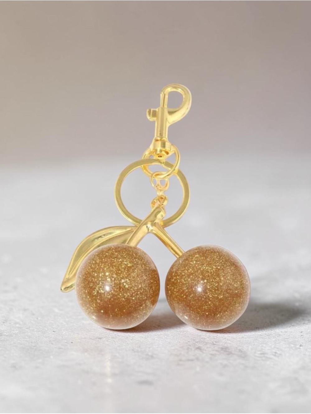 Cherry Keychain/Bag Charm - Gold-Tone Glitter